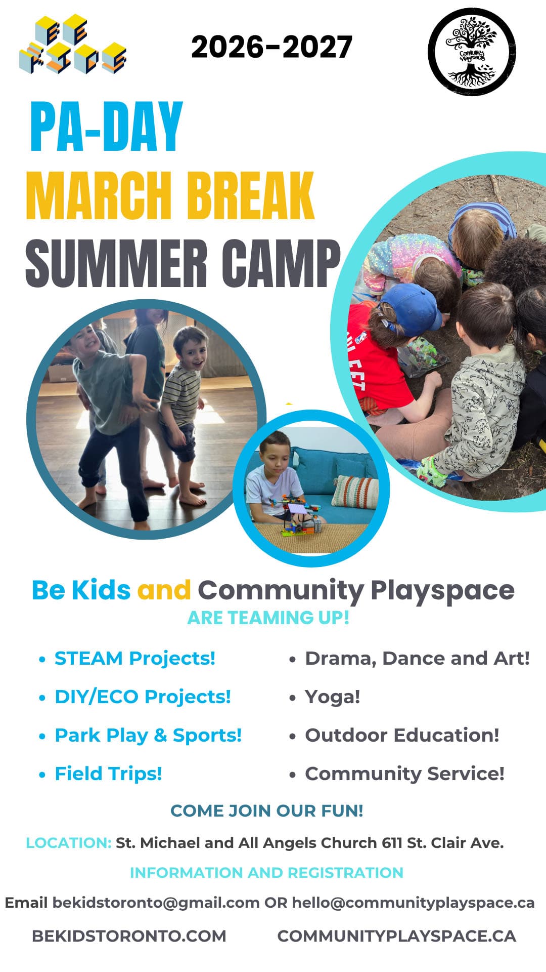 Community Playspace and Be Kids camps poster